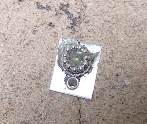 Judy Larson's Bali Style Earrings - , Contemporary Wire Jewelry, Stamping, Stamps, Butane Torch, Soldering, Solder, Drilling, Drill, Circle the beaded chain just inside the twisted wire and press in place